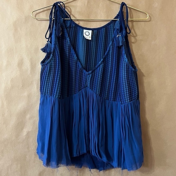 Anthropologie | Akemi + Kin | Baka Tassel Pleated Swing Shoulder Tie Tank Top XS - Picture 1 of 12